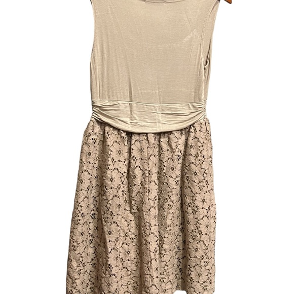 Beige Strapless Dress with Floral Lace Skirt - Picture 8 of 9